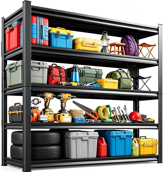 Garage Shelving, Heavy Duty Adjustable Boltless Metal Storage Shelves | 3000 LBS Industrial Steel Rack for Pantry Kitchen Basement Warehouse Storage, 63"Hx 40"Wx 14D"