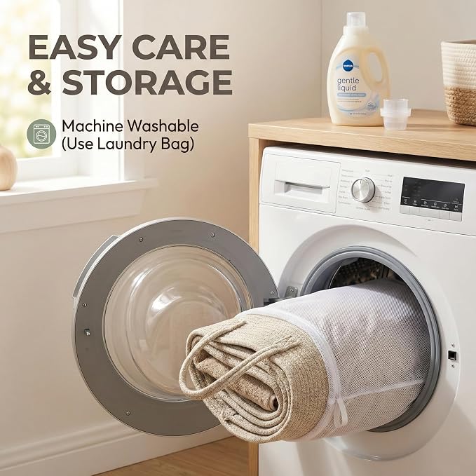 JMvicyroam 115L Extra Large Blanket Basket for Living Room - Woven Cotton Rope Laundry Hamper with Reinforced Handles - Storage Bin for Pillows, Comforters & Toys - Machine Washable,Oatmeal