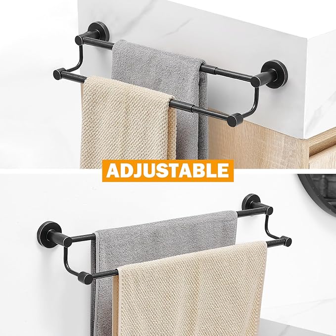 BESy Double Towel Bar Towel Rack for Bathroom Towel Rod Oil Rubbed Bronze | Adjustable 16-26 In,Wall Mounted Towel Holder, Stainless Steel, Rustproof, Towel Bar Rod Hanger Hardware Accessories Hotel