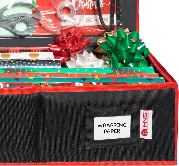 HOLDN’ STORAGE Premium Wrapping Paper Storage Container, Black | Durable 600D Tear-Proof, Fits 27 Rolls Gift Wrap, Extra Pockets for Ribbons & Bows, Underbed Storage