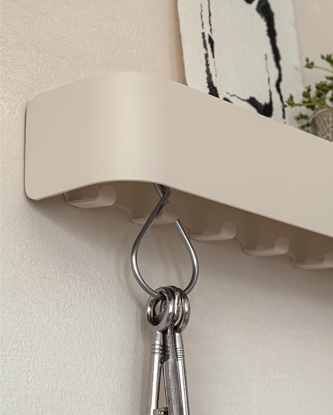 Kazai. Key Holder for Wall 'Tone' | Minimalist Key Hooks Design from Berlin | Modern Key Hanger with Metal Shelf | Key Hook Wall Mounted as Hallway Furniture | Sand Taupe