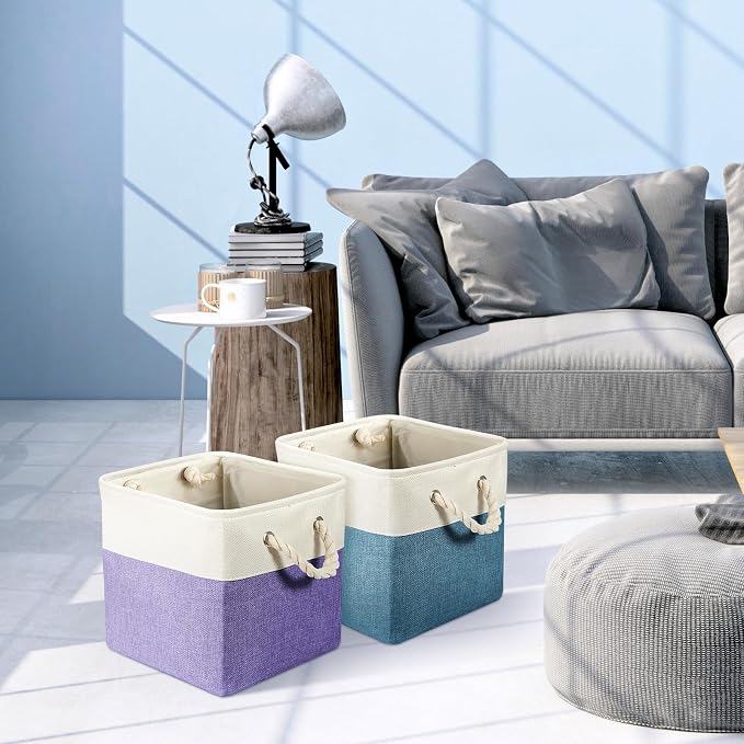 Geiserailie 6 Pcs 13 x 13 Inch Cube Storage Bins Fabric Storage Organizer Bins Foldable Cube Baskets with Sturdy Carry Handles Wicker Baskets for Home (Multicolored)