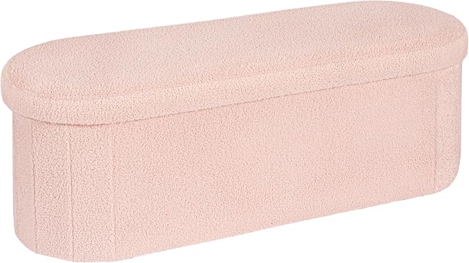 PINPLUS Storage Ottoman Bench Tufted Oval Ottomans for Living Room Foot Rest, Chest Box Velvet Bench with Storage, Pink 43"x15"x15" (Pink)
