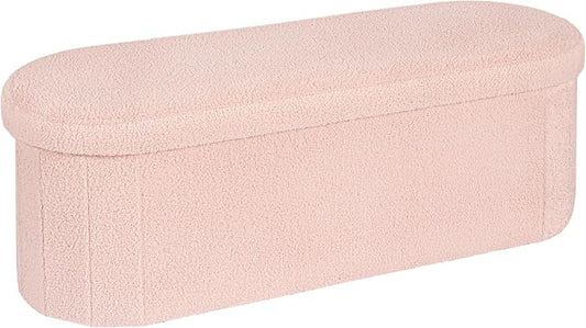 PINPLUS Storage Ottoman Bench Tufted Oval Ottomans for Living Room Foot Rest, Chest Box Velvet Bench with Storage, Pink 43"x15"x15" (Pink)