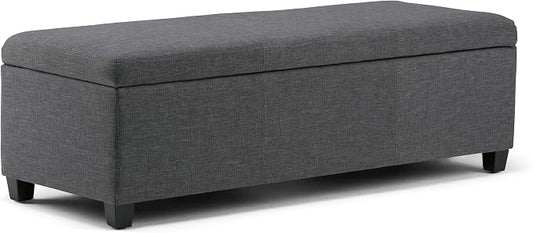 SIMPLIHOME Avalon Storage Ottoman Bench - 48" Wide x 16" High Upholstered Linen Look Fabric Rectangular Lift-Top Ottoman in Slate Grey, Contemporary Bench for Living Room with High-Density Foam