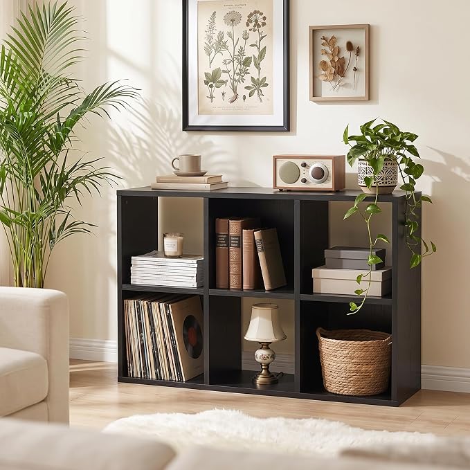6 Cube Storage Organizer, Black Cube Bookshelf, Multifunctional Bookcase | 3-Tier Floor Standing Open Bookshelf with Removable Back Panels, Display Cabinet for Study Dining Room Home Office Bedroom