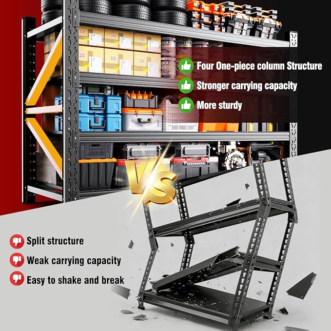6 Pack Heavy Duty Metal Garage Shelving, 74" Hx79 Wx24 D, 4-Tier Adjustable Storage Shelves for Garage Storage, Industrial Metal Shelving & Shelves Organizer for Warehouse, Workshop & Home