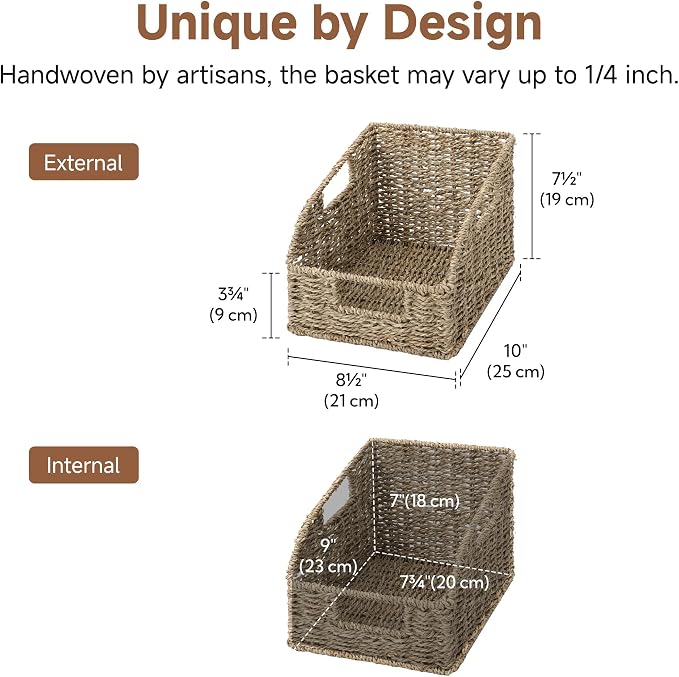 StorageWorks Wicker Baskets for Organizing, Pantry Organizers and Storage, Seagrass Storage Basket for Pantry Shelves, Natural, 2 Pack