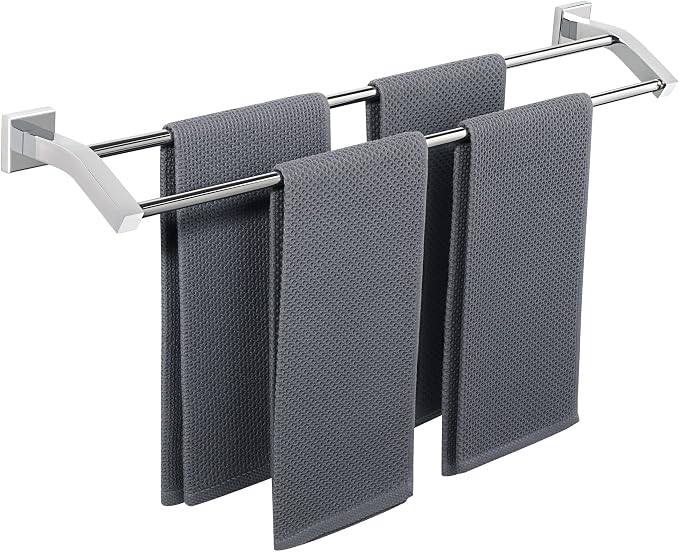 Alise Double Bath Towel Bar, 28" Towel Racks for Bathroom, Polished Chrome | SUS304 Stainless Steel Bathroom Towel Holder, Quick Drying Towel Hanger Towel Rod Wall Mounted