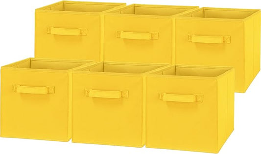 Simple Houseware 11-Inch Foldable Cube Storage Bins, Yellow, 6-Pack | Lightweight & Durable Structure Fabric Cubes Organizer for Closet or Shelves