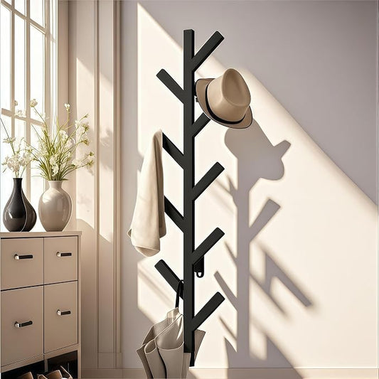 Prywot Vertical Hat Rack, Metal Coat Rack Wall Mounted, Black, 37.8" | 9 Hooks, Space-saving wall-mounted design, for Hats, Jackets, Coats, and Bags - Suitable for Entryways and Bedrooms