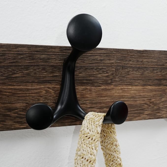 WEBI Coat Rack Wall Mount,24" Solid Wood Coat Hooks Wall Mounted Coat Hanger,16" Hole to Hole,Heavy Duty Hook Rack Rail,4 Triple Hooks for Hanging Coats,Jacket,Clothes,Hat,Weathered Brown,2 Packs