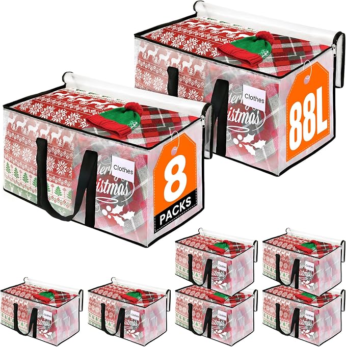 RoomHacks Moving Bags, Heavy Duty Large Storage Bags, 88L, 8 Pack, Clear | Water-Resistant Packing Bags with Reinforced Handles & Dual Zippers, Foldable Storage Totes for Dorm Move & Home Organization
