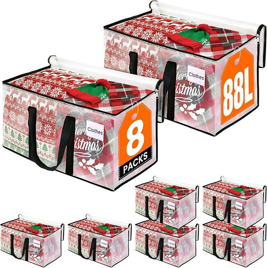 RoomHacks Moving Bags, Heavy Duty Large Storage Bags, 88L, 8 Pack, Clear | Water-Resistant Packing Bags with Reinforced Handles & Dual Zippers, Foldable Storage Totes for Dorm Move & Home Organization
