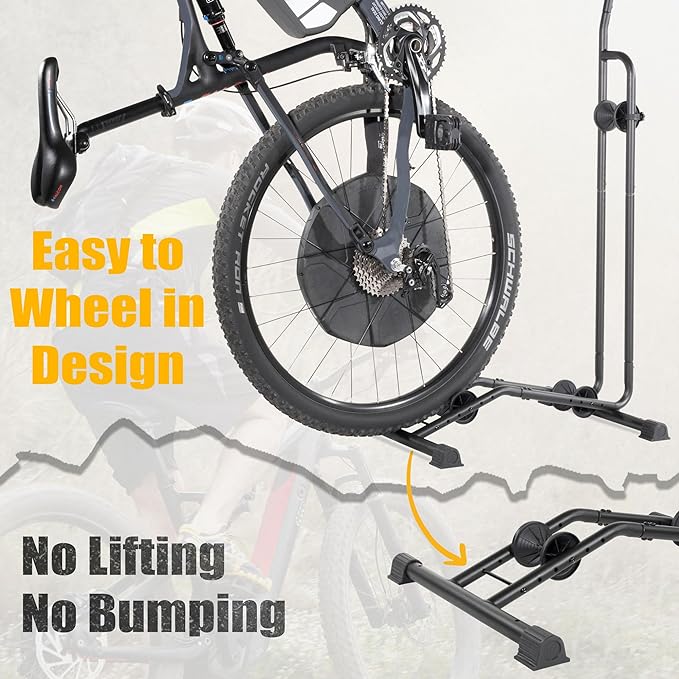 CyclingDeal Upright Bike Stand - Premium Quality Vertical & Horizontal Adjustable Bicycle Floor Parking Rack - for Storing MTB Road Bikes - up to 29” Wheel Size - for E Bike - 1 Bike