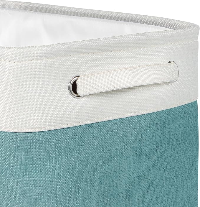 Foldable Storage Bin Collapsible Fabric Storage Basket Cube with Durable Handles Closet Organizer Bins for Organizing Shelves Drawers, Set of 3, 15" x 10" x 9.5", Teal