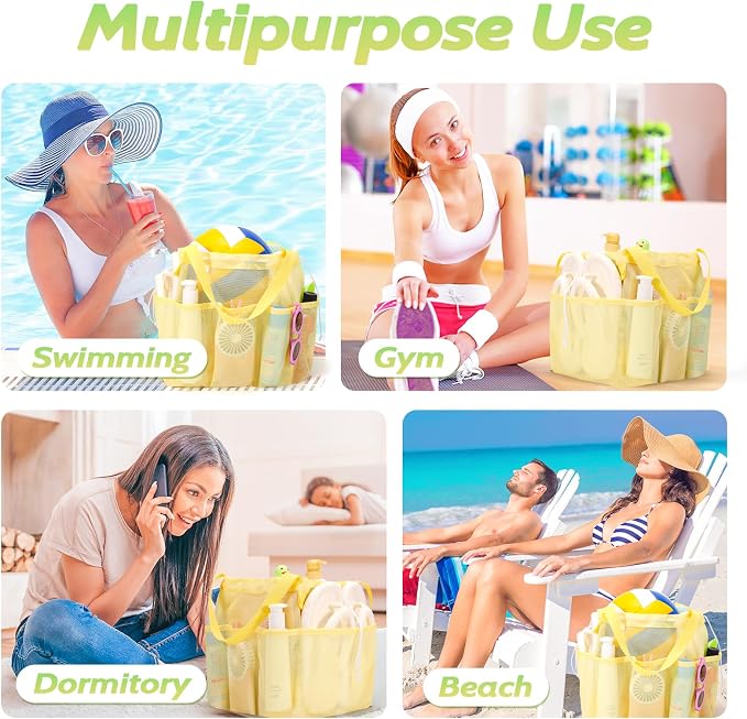famichan Mesh Shower Caddy Portable with Drawstring, Dorm Room Essentials for College Students Girls & Boys, Large Shower Bag for Camping,Swimming,Gym,Travel,Bathroom - Yellow