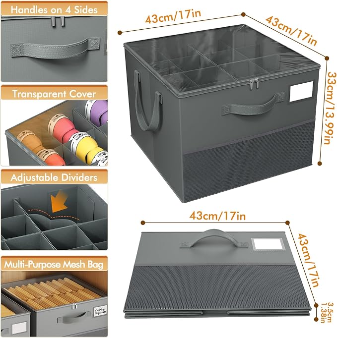 Large Reinforced Shoe Organizer for Closet with Adjustable Dividers, Gray | Customizable Compartments for Sneakers, Boots, Heels, Sandals, Clothes, Towels and Toys, Versatile Cube Storage Organizer
