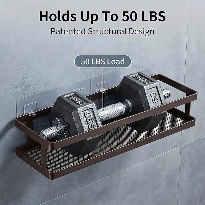 PUSDON 2-Pack 16.5" Extra Long Slim Shower Caddy, Adhesive Wall Mount Bathroom Organizer, Rustproof Open Frame Mesh Spice Rack for Kitchen, Holds 50LBS - Vintage Bronze, Guardrail