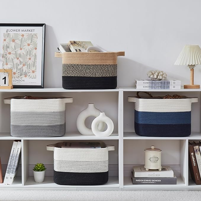 OIASKET Storage Basket for Organizing, Woven Baskets for Storage, Rectangle Decorative Baskets for Shleves, Closet, Toys, Books, Nursery Organizer Bins - Pack of 3 (Gradient Gray, 13"x9.85"x8.7")