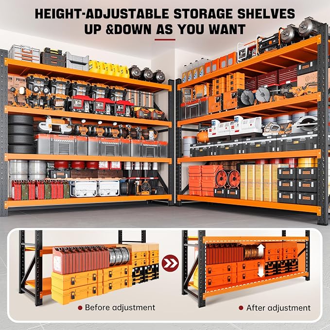 RAVIGIN 7000LBS Storage Shelves,79" W Garage Shelving Heavy Duty Metal Adjustable Garage Shelves, Shelving Units Industrial Shelving for Warehouse,79" W x 24" D x 79" H,Orange