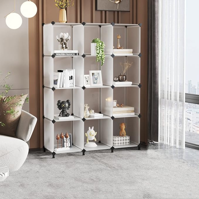 AWTATOS Closet Organizer, 12 Cube Storage Organizer, Translucent | Portable Closet Organizers, DIY Stackable Storage Cubes Shelves Bookshelf, Plastic Clothes Shelving for Home, Bedroom