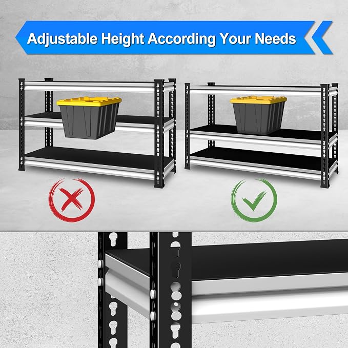 48" W Garage Shelving Heavy Duty, 1500LBS Loads Adjustable Garage Storage Shelves, 3-Tier Metal Shelving Units and Storage Racks, Industrial Utility Shelf,48" Wx18 Dx39 H, White