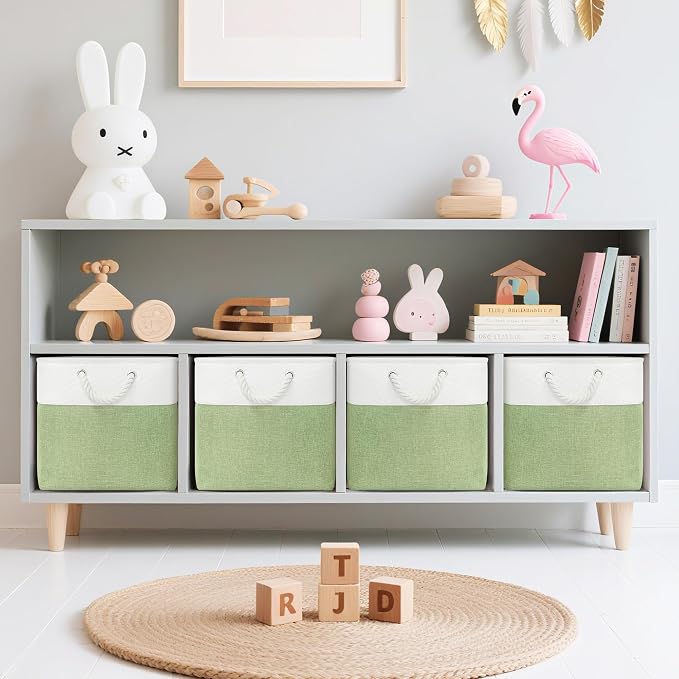 ECDYQXVU 13x13x13 Inch Storage Cube Bins Foldable Organizer Baskets 6 Pack | Soft Cotton Handles, Premium EVA Fabric, Hard Cardboard Bottom, Sturdy Metal Rim, Closet Shelf, Living Room, Bedroom, Laundry