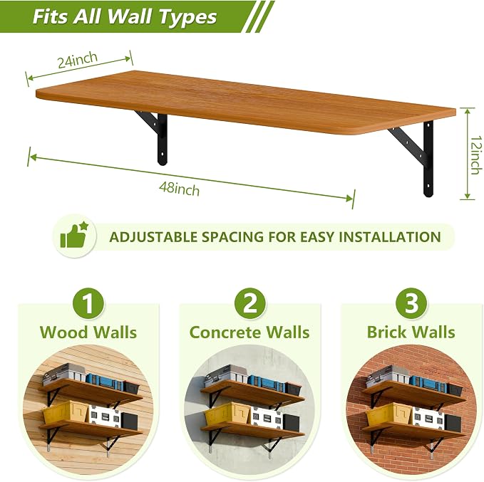 Dogsky 2-Pack Garage Storage Shelving Wall Mounted, 4x2Ft (48x24In) Heavy Duty Wood Floating Wall Shelf, 500lbs Capacity Shelves for Garage, Closets, Utility Rooms and Kitchens, Teak