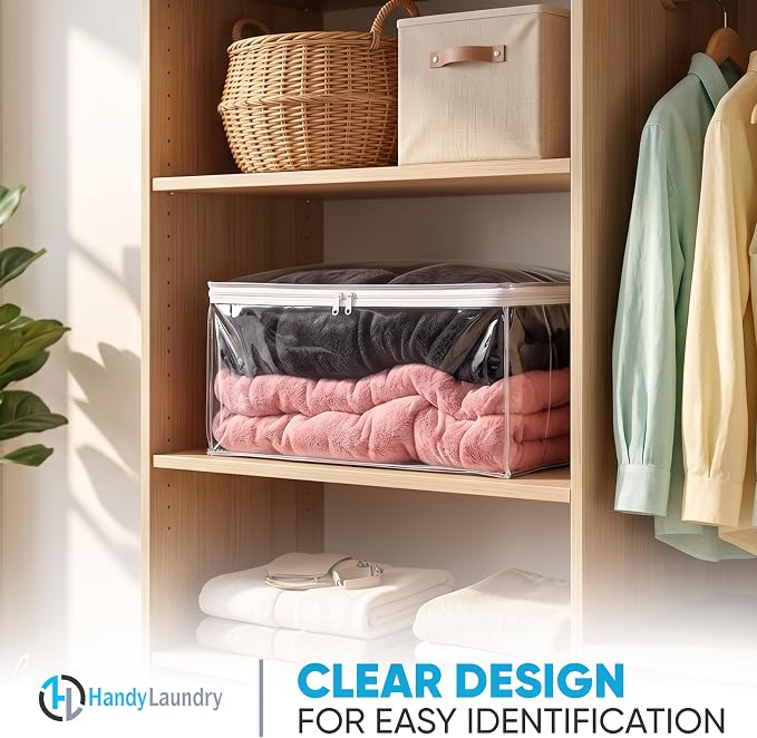 Handy Laundry Comforter Storage Bag – Large 90L Clear Zippered Organizer for Blankets, Bedding, Clothes & Pillows, Durable Plastic Storage for Closet, Moving, Under Bed – Dust & Moisture Protection