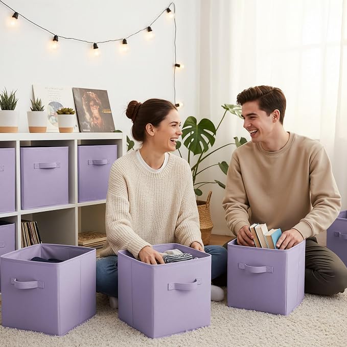 GRANNY SAYS Cube Storage Bins, 11 Inch Cube Storage Organizer, Fabric Collapsible Storage Bins, Storage Cubes for Shelves, Closet, Lavender Purple, 8-Pack