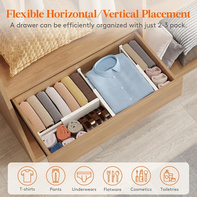 Lifewit 4" High Upgrade Drawer Divider, Adjustable Drawer Organizer Clothes | 5 Pack 11"-17" Expandable Beige Plastic Drawer Separator for Dresser, Kitchen, Closet, Nursery, Office Organization & Storage