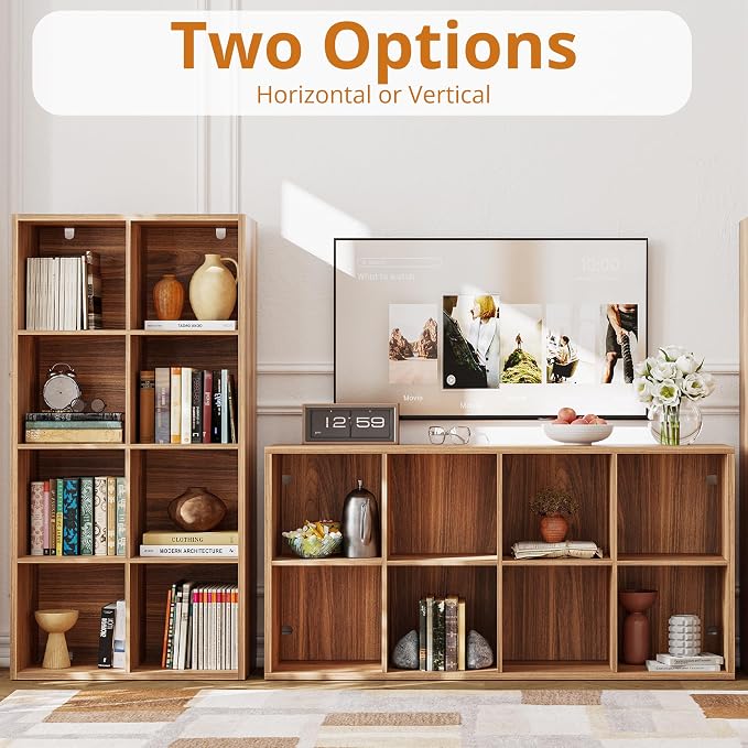 IRONCK 8-Cube Storage Organizer, Reversible Cube Bookshelf, Oak Brown | 8-cube reversible shelf organizer. Bookshelf or TV stand. Extra-thick frame, FSC certified. Anti-tip.