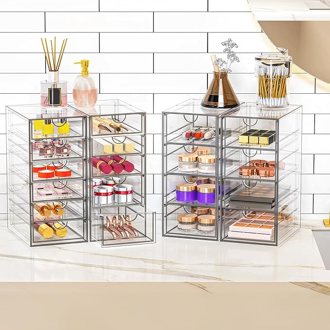 Acrylic Makeup Organizer with 19 Drawers,Storage Drawer Organizer | Bathroom Organizers and Storage for Palettes, Cosmetic, and Beauty Supplies, Desk Organization