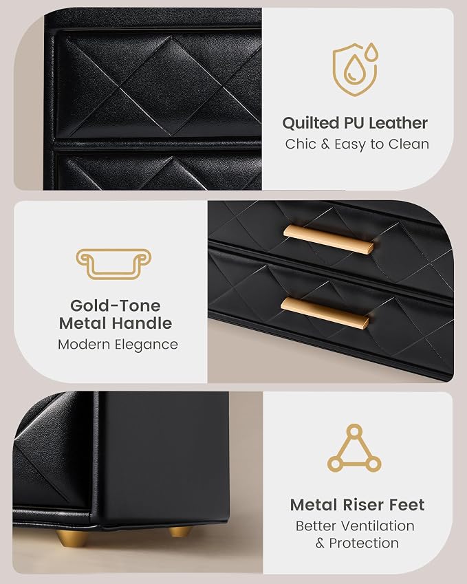 Lolalet 3-Layer PU Leather Makeup Organizer for Cosmetic Vanity -Black | Large Bedroom Dsek Countertop Cosmetic Organizer with Brush Holder, Skincare Storage for Lipsticks, Nail Polish, Perfume
