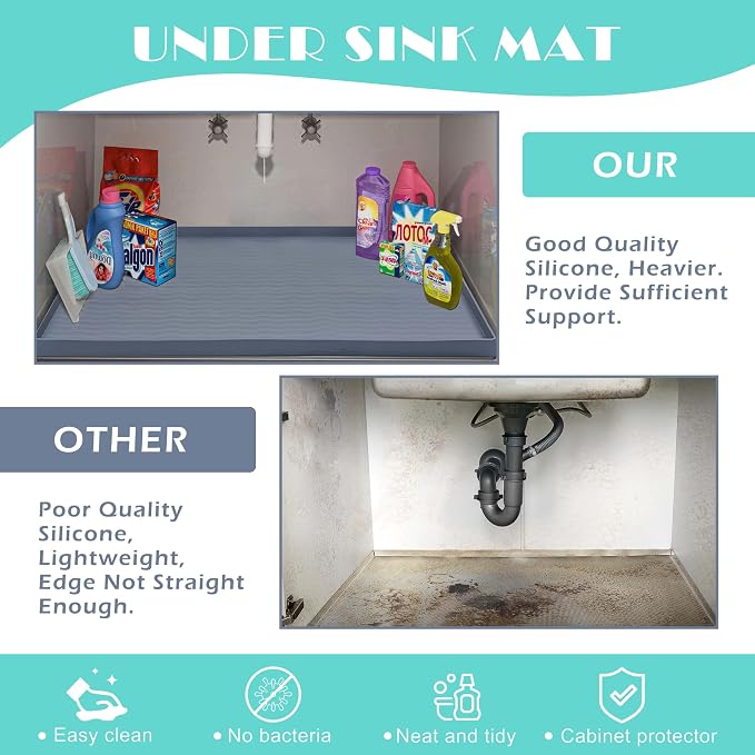 URMONA Waterproof Silicone Under Sink Mat 22'' x 19'' Shelf Liner for Kitchen and Bathroom, Cabinet and Counter Protector, Storage and Organizers, Litter Mat, Pet Cat Puppy Essentials(Brown)