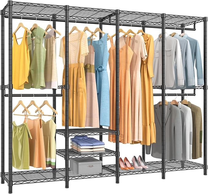 VIPEK V40 Heavy Duty Clothes Rack, Modular Closet System Clothing Rack | 76 inch Adjustable Open Clothing Storage System with 6 Shelves & 4 Hang Rods for Bedroom/Reach-in Closet, Black