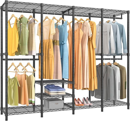 VIPEK V40 Heavy Duty Clothes Rack, Modular Closet System Clothing Rack | 76 inch Adjustable Open Clothing Storage System with 6 Shelves & 4 Hang Rods for Bedroom/Reach-in Closet, Black