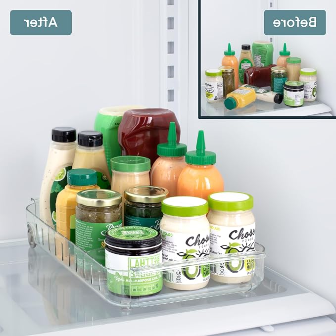 YouCopia RollOut Fridge Caddy BPA-Free Clear Rolling Refrigerator Organizer Bin with Adjustable Dividers and Handles, 9" Wide