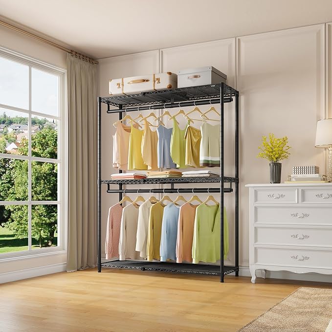 VIPEK X1 Plus Expandable Heavy Duty Clothes Rack, Clothes Organizer Black | Reach-in Closet System with Adjustable Shelves & Hanger rods from 2'8" to 4'6", Metal Clothing Racks Portable Walk-in Closet