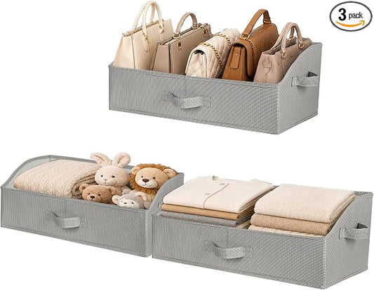 WUIKE Purse Organizer for Closet, 3-Pack Extra Large, Open Front, Greige | Closet Storage Bins for Clothes, Versatile Clothes Organizer for Bedrooms, Nurseries, Wardrobes, and Living Rooms
