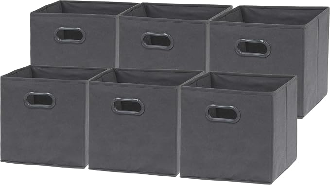 Simple Houseware 11-Inch Foldable Cube Storage Bins with Handles, Dark Gray | 6-Pack Lightweight & Durable Structure Fabric Cubes Organizer for Closet or Shelves