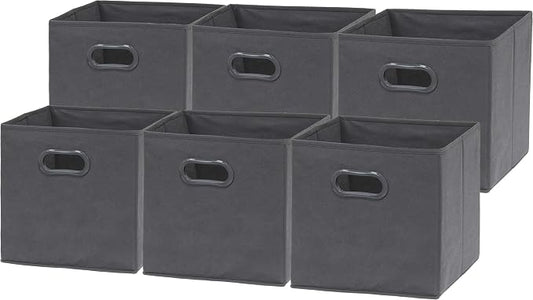 Simple Houseware 11-Inch Foldable Cube Storage Bins with Handles, Dark Gray | 6-Pack Lightweight & Durable Structure Fabric Cubes Organizer for Closet or Shelves