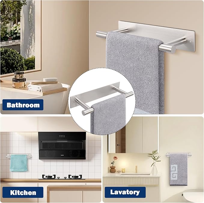 NearMoon Self Adhesive Hand Towel Holder/Towel Ring, Stainless Steel Hand Towel Bar Rustproof Stick on Wall-Towel Rack for Bathroom/Kitchen, Sticky and Wall Mounted (1, Brushed Nickel)