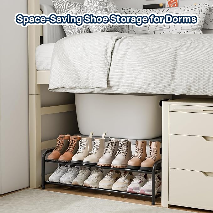 ENJOYBASICS 2 Tier Expandable Shoe Rack for Closet, Small Metal Shoe Organizer, 8 Pairs, Black