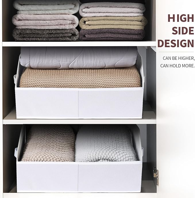 Homsorout Closet Baskets for Shelves - Decorative Storage Baskets with Handle, Trapezoid Closet Bins for Organization, Shelf Storage Bins for Clothes, Books, Home, Office, 8 Pack, White