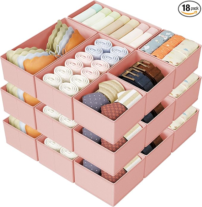 DIMJ Drawer Organizer Clothes Storage - 18 Pack Baby Dresser Organizer for Nursery, Foldable Drawer Dividers for Bedroom Closet Organization, Fabric Storage Bins for Socks, Underwears, Bras