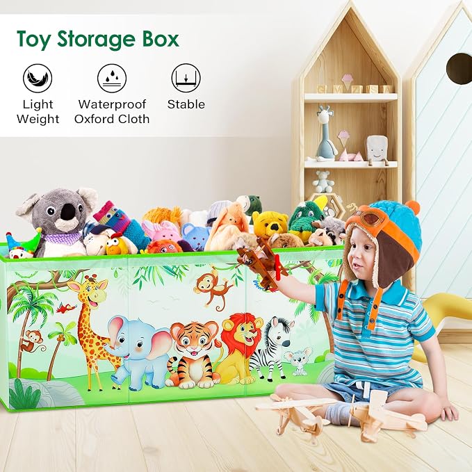 Large Toy Box Collapsible Chest Organizer with Flip Lid for Kids | Oxford Storage Box with Handle for Boy Girl Sturdy Waterproof Organizing Decor for Bedroom Playroom Nursery 37.7×12.5×15.7''