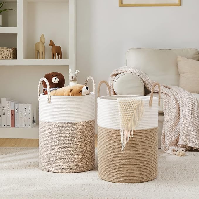 YOUDENOVA Cotton Rope Laundry Hamper Basket, 72L Blanket Basket for Bedroom | Large Woven Laundry Hamper with Sturdy Handles, Collapsible Home Decor Laundry Basket for Laundry, Clothes, Toys in Bedroom