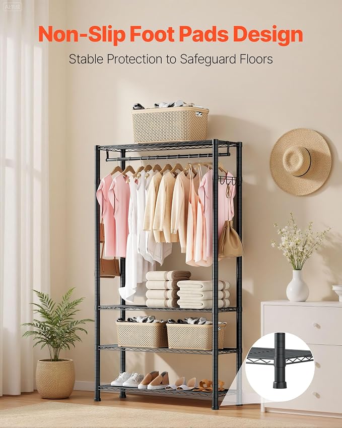 VEVOR Clothing Garment Rack, Heavy Duty Closet Wardrobe, Adjustable Tiers Clothes Racks with Steel Frame, for Bedroom, Clothing Store, Hallway
